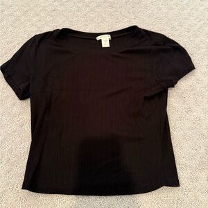 Bozzolo Black Short Sleeve Ribbed Tee